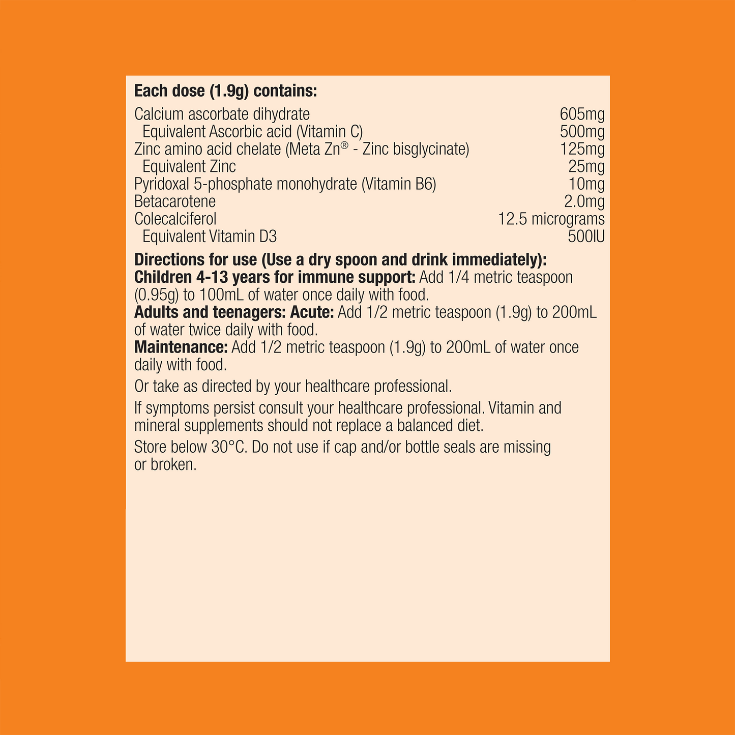 Meta Zinc with Vitamin C Orange 228g Powder