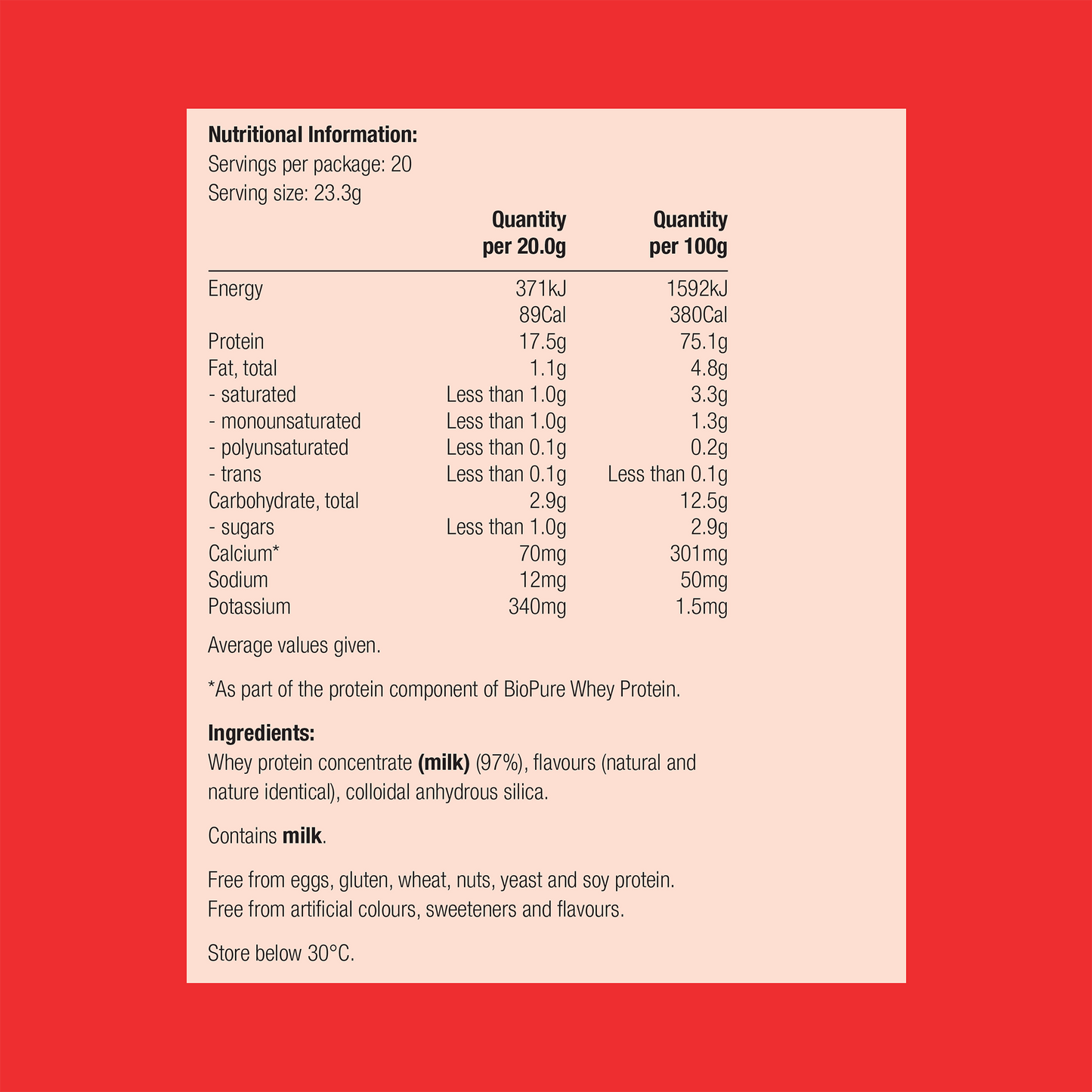 BioPure Whey Protein Neutral 466g Powder