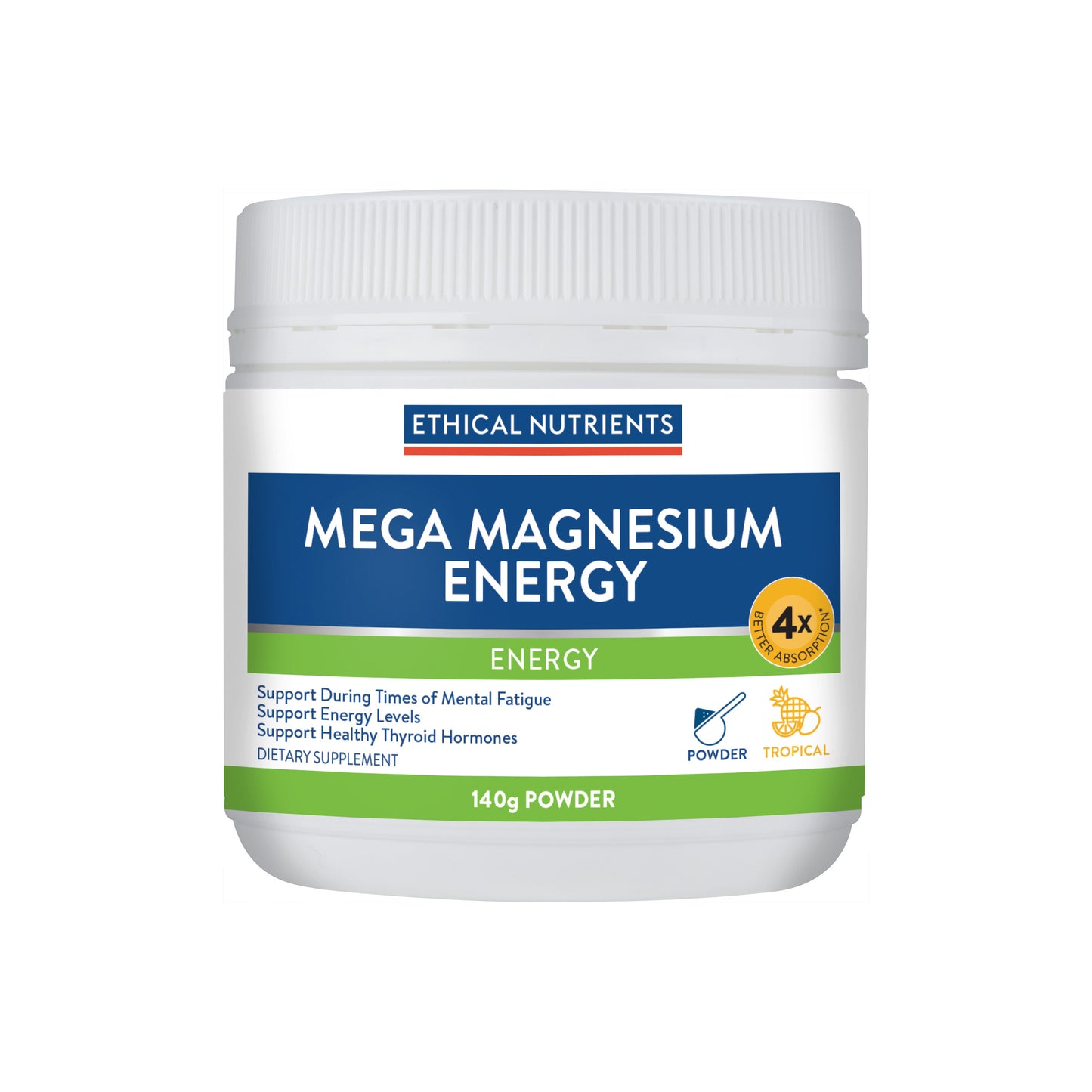 Ethical Nutrients Mega Magnesium Energy Tropical 140g Powder