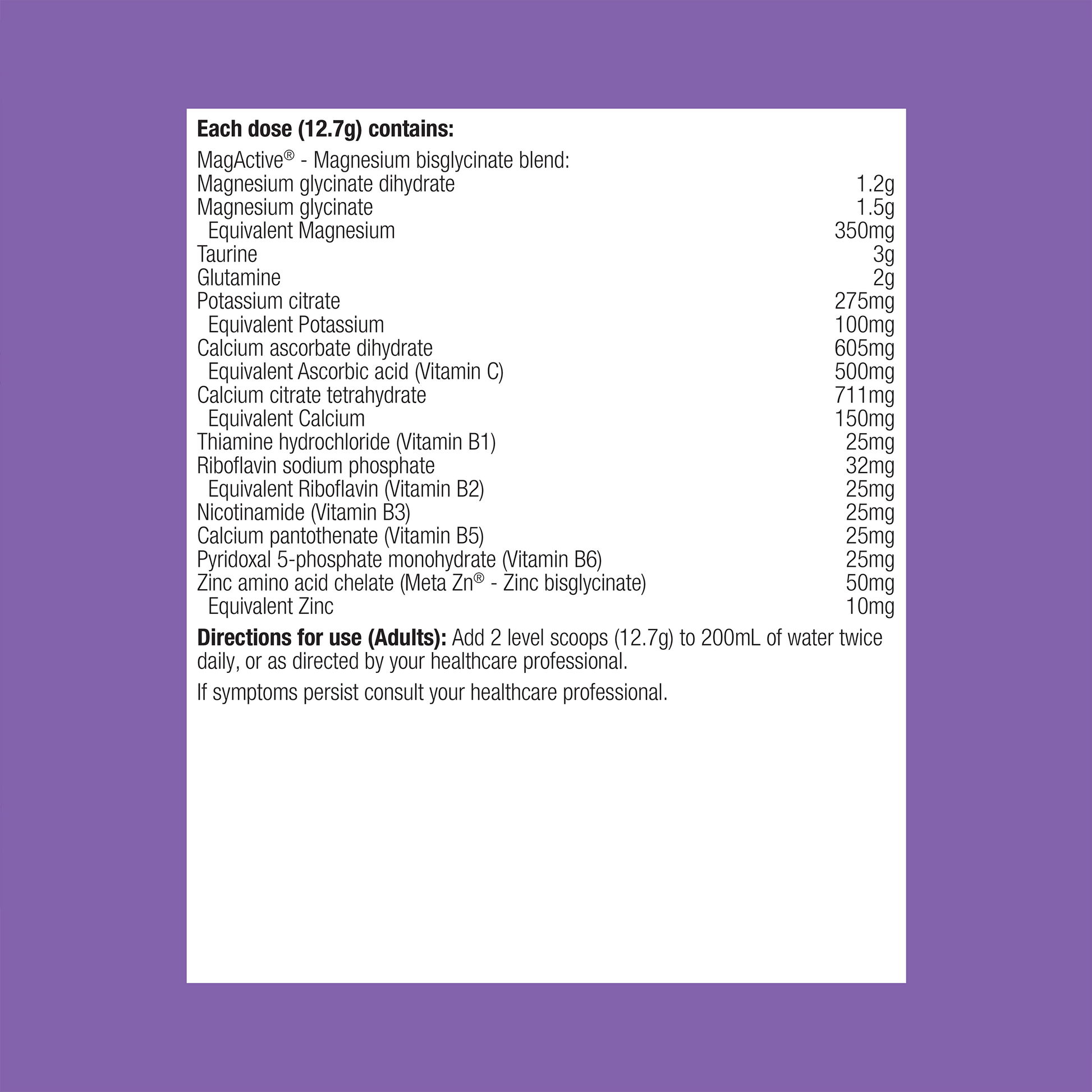 MetaRelax Tropical Ingredients List