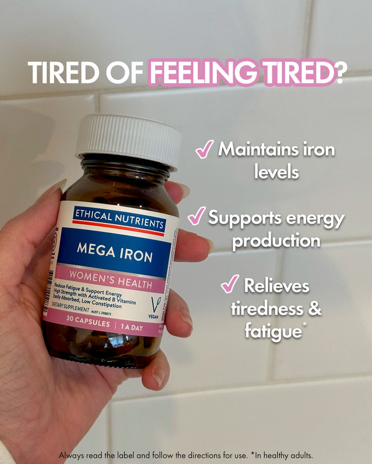 Mega Iron maintains iron levels and supports energy production.