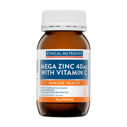 Ethical Nutrients Mega Zinc 40mg with Vitamin C Orange 95g Powder