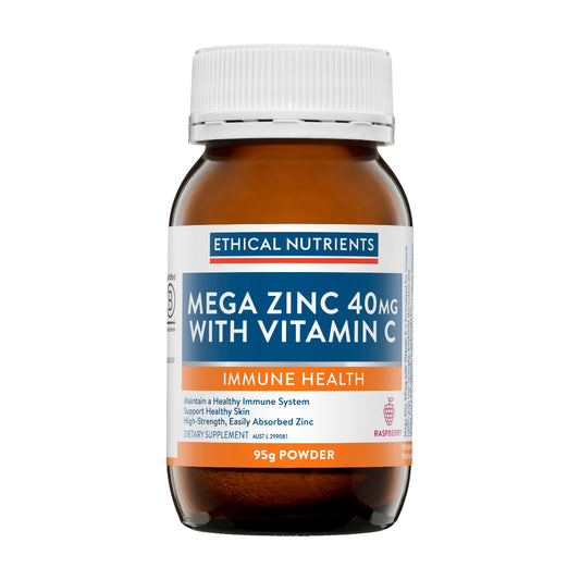 Ethical Nutrients Mega Zinc 40mg with Vitamin C Raspberry 95g Powder