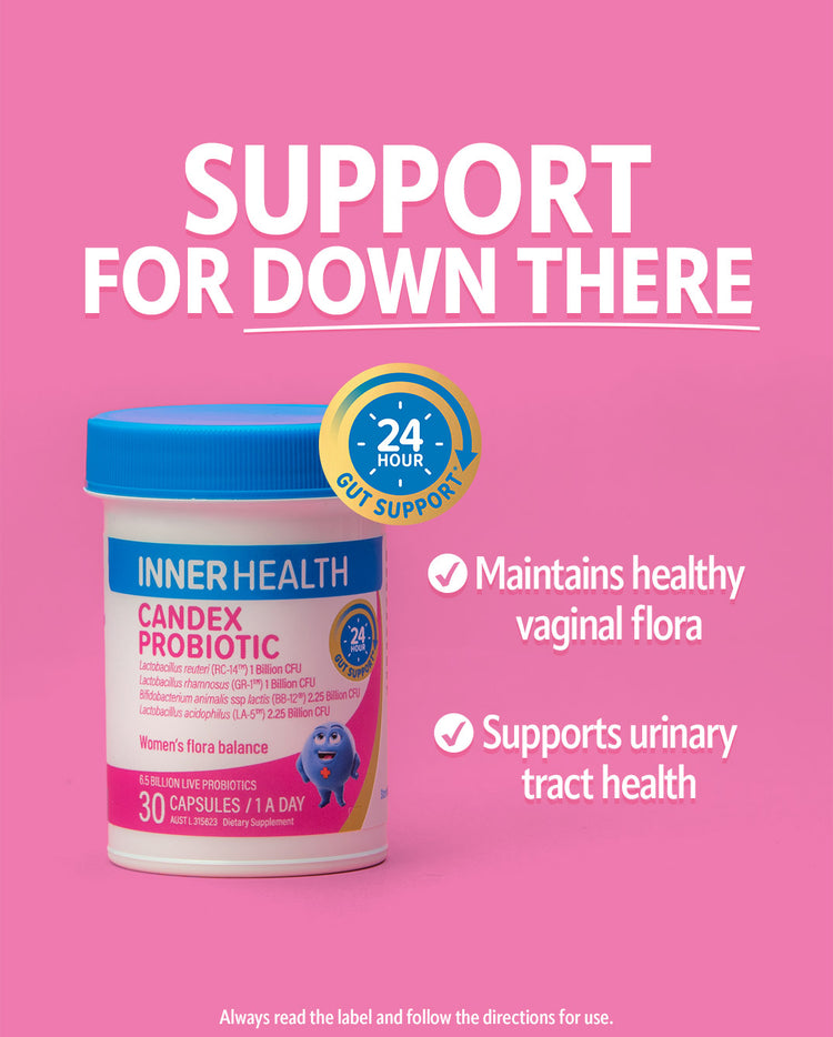 Candex is a 24 hour probiotic that provides support for down there. 