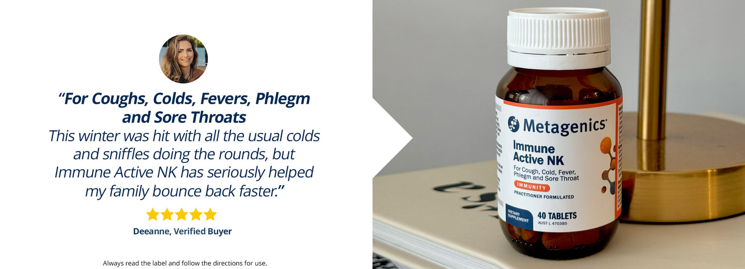 Immune Active NK for coughs, colds, fevers, phlegm and sore throats. 