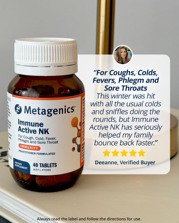 Immune Active NK for coughs, colds, fevers, phlegm and sore throats. 