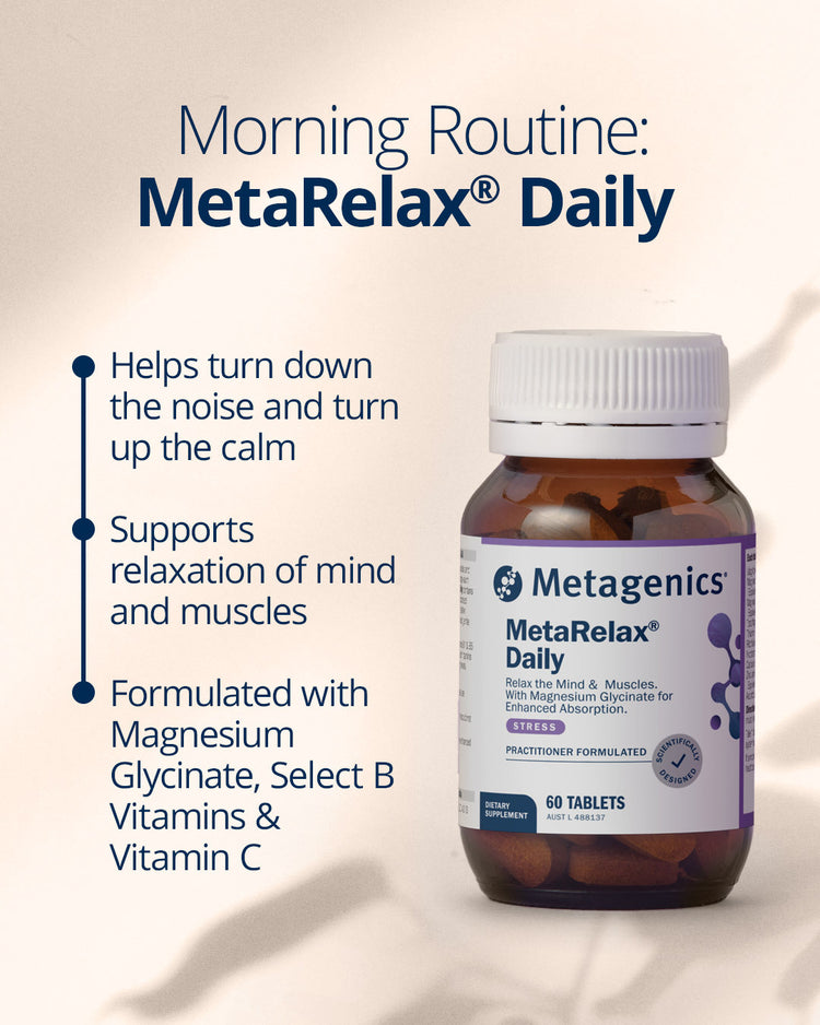Metagenics MetaRelax Daily magnesium glycinate supplement for stress support, relaxation, and energy balance