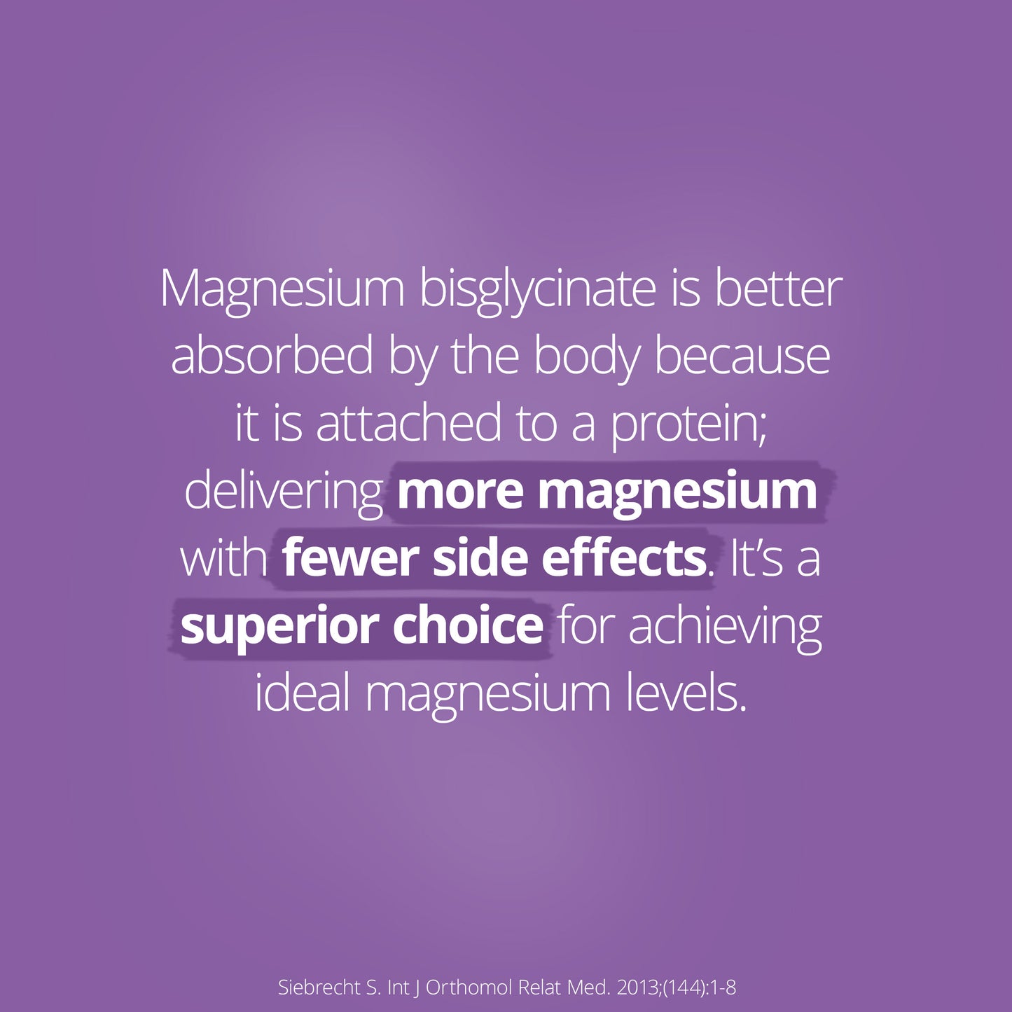 Text on a purple background about magnesium bisglycinate's absorption and benefits.