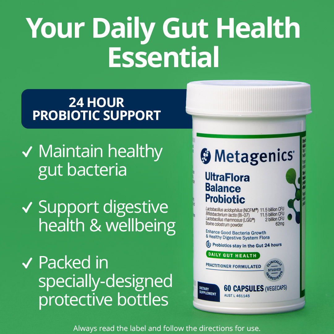 Metagenics UltraFlora Balance Probiotic 60 Capsules for Gut Health.