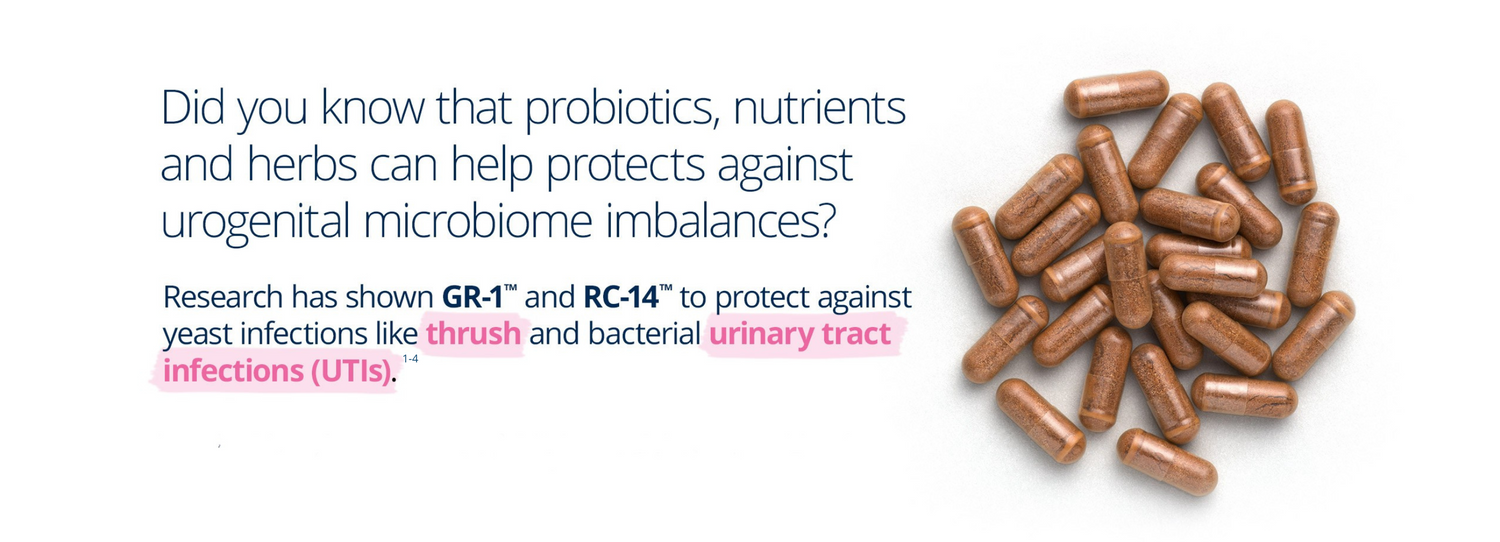 UltraFlora Women’s Probiotic supplement with GR-1 and RC-14 strains—supports urogenital microbiome balance and helps protect against yeast infections and UTIs.