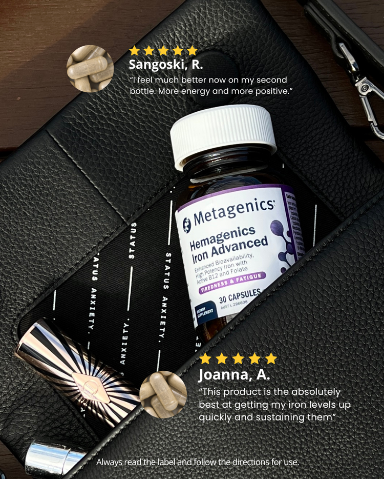 Discover Hemagenics Iron Advanced by Metagenics—an iron, B12 and folate supplement designed to support energy levels and reduce tiredness, backed by real customer reviews.
