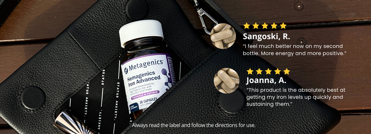 Discover Hemagenics Iron Advanced by Metagenics—an iron, B12 and folate supplement designed to support energy levels and reduce tiredness, backed by real customer reviews.