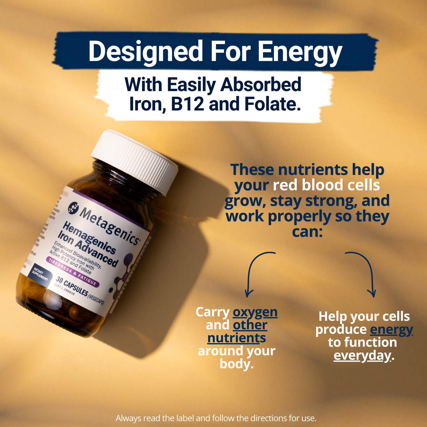Boost energy and support red blood cell health with Hemagenics Iron Advanced. Featuring easily absorbed iron, vitamin B12 and folate to help fight fatigue and support daily vitality.
