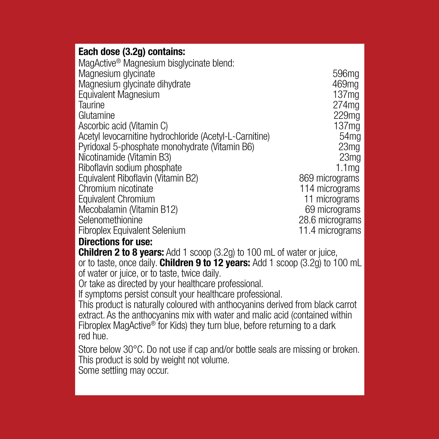 Fibroplex MagActive Kids Raspberry Magnesium Powder 120g